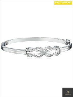 Sterling Silver Diamond Double Knot Bangle Bracelet 0.25 cttw